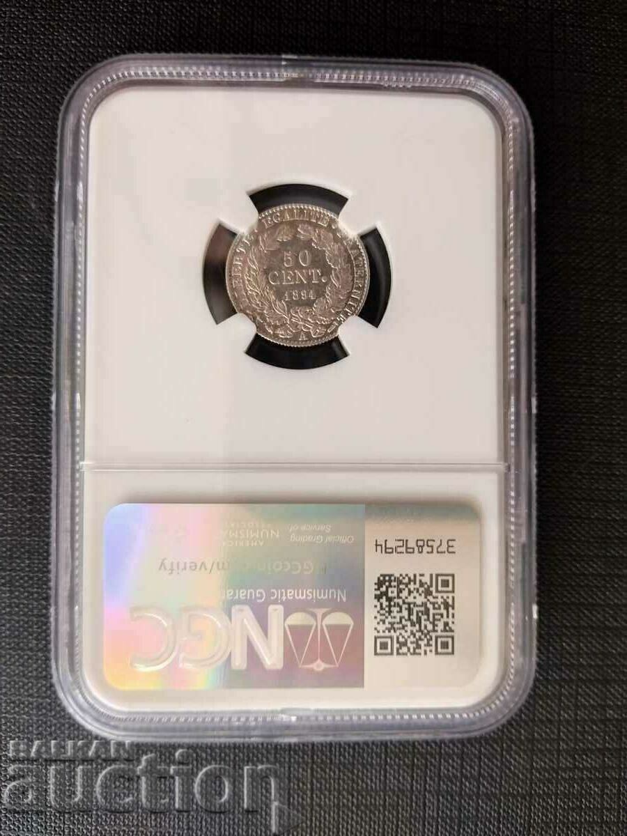 France coin 50 centimes 1894. certified NGC AU - 5