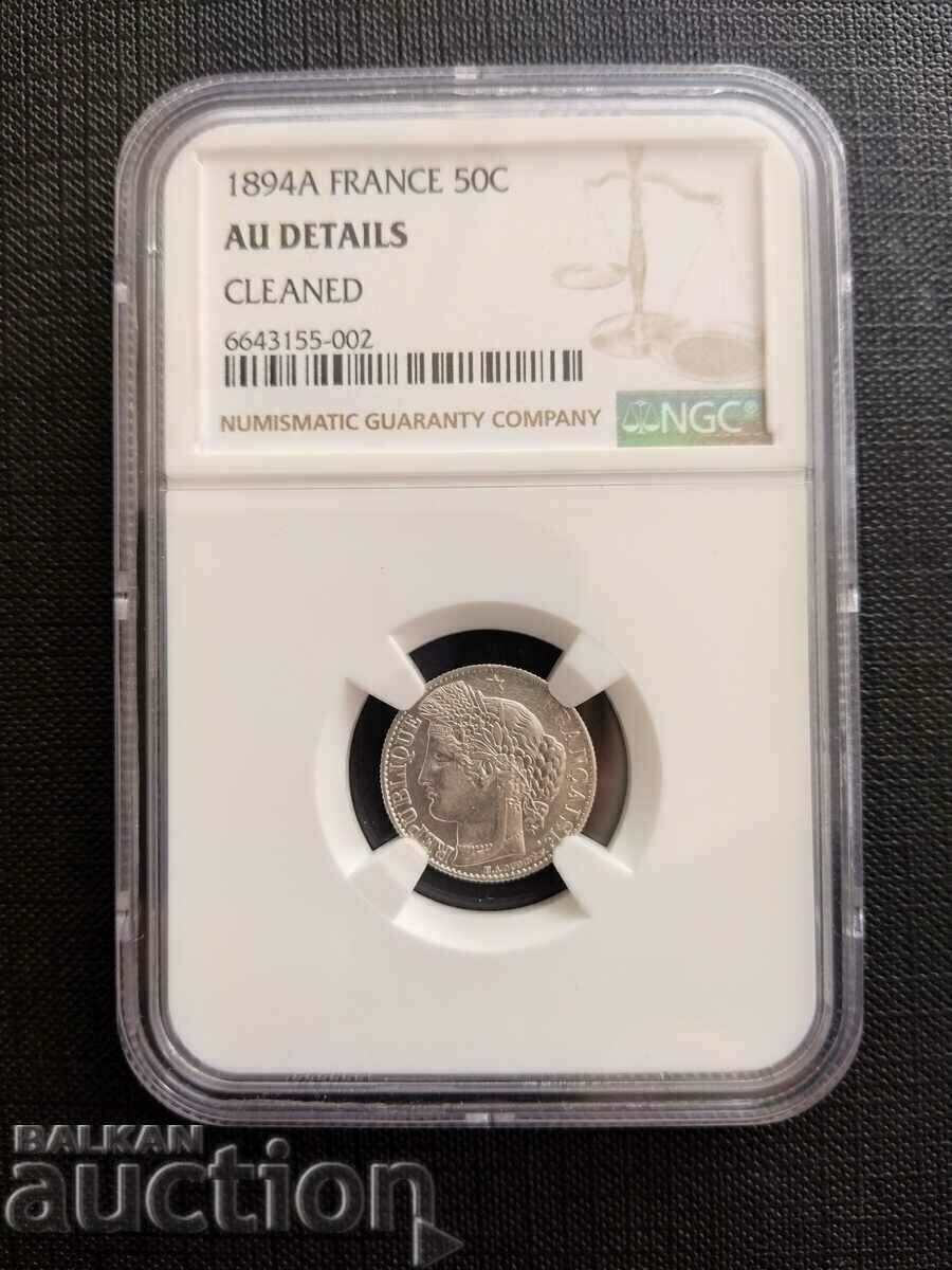 France coin 50 centimes 1894. certified NGC AU