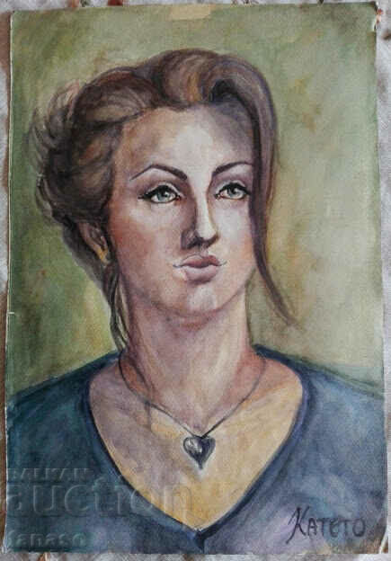 Old watercolor painting, portrait