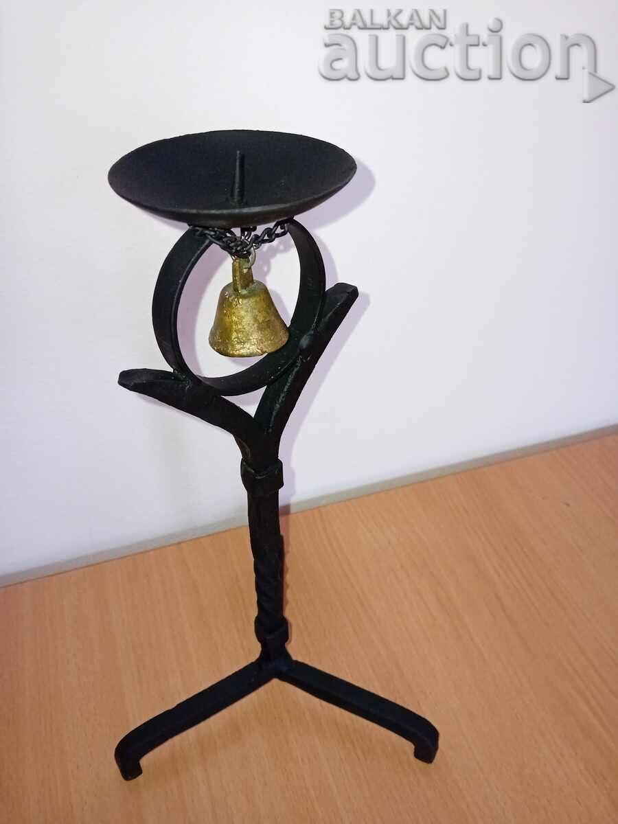 Old forged candlestick with bell, candle, candelabra - 5 Old forged candlestick with bell, candle, candelabra - 5