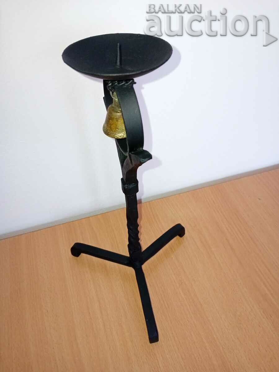 Old forged candlestick with bell, candle, candelabra - 6 Old forged candlestick with bell, candle, candelabra - 6
