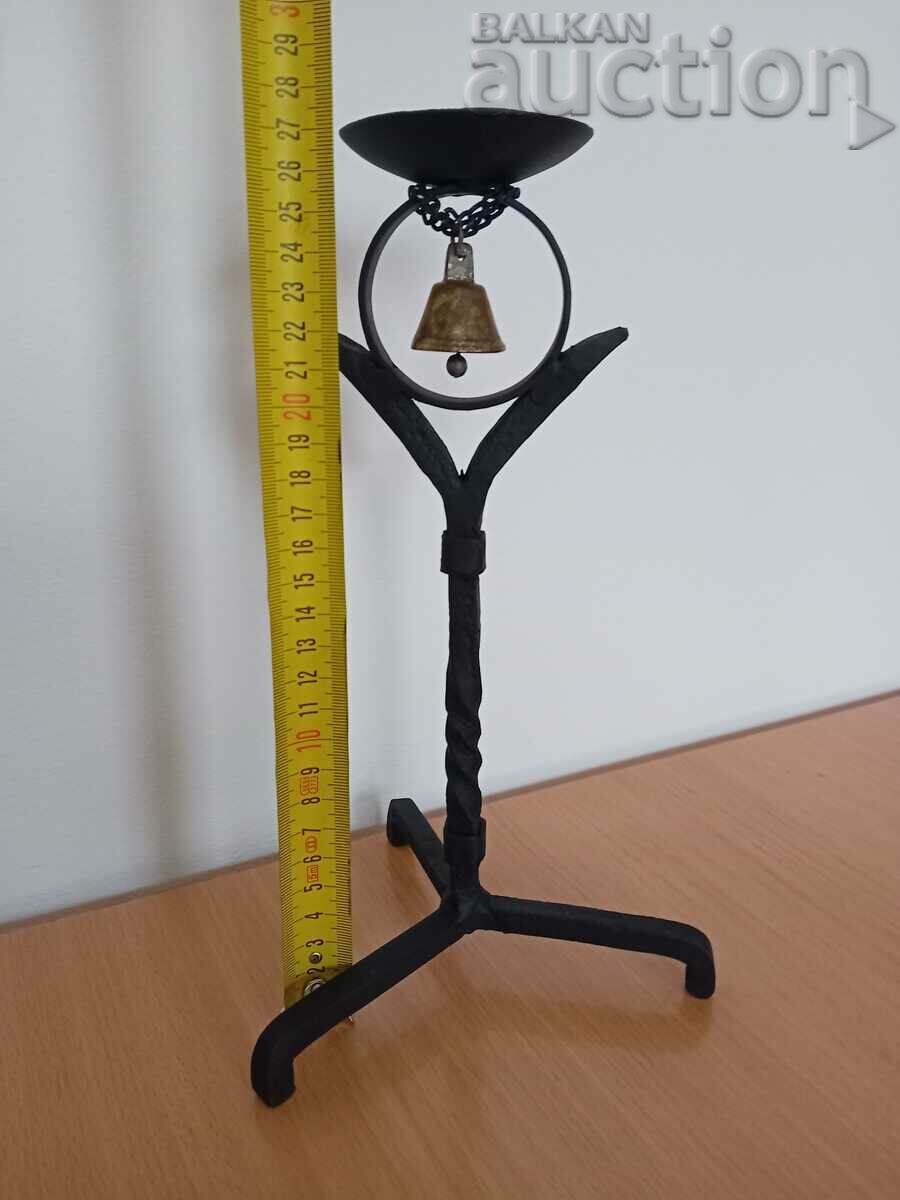 Old forged candlestick with bell, candle, candelabra - 7 Old forged candlestick with bell, candle, candelabra - 7