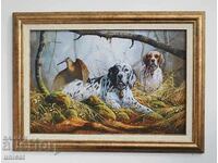 Ловни кучета - сетери с бекас, картина за ловци