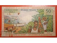 Banknote 50 francs French Antilles reads the description