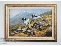 Pointer and setter with bunting, picture for hunters