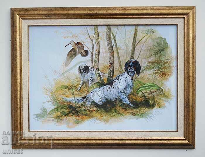 Сетери с бекас, картина за ловци Сетери с бекас, картина за ловци