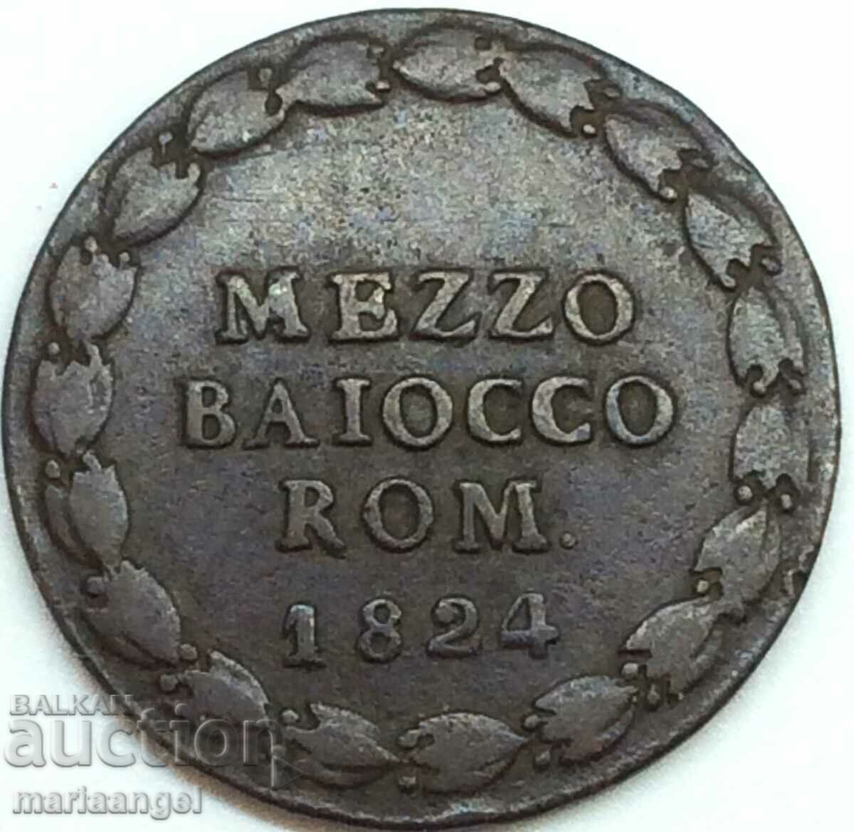 Mezzo Baiocco 1824 Vatican Leo XII (1824-1829) bronze
