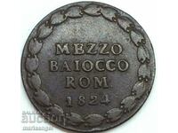 Mezzo Baiocco 1824 Vatican Leo XII (1824-1829) bronze