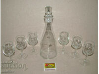Old carafe set + 6 glasses, brandy aperitif, preserved