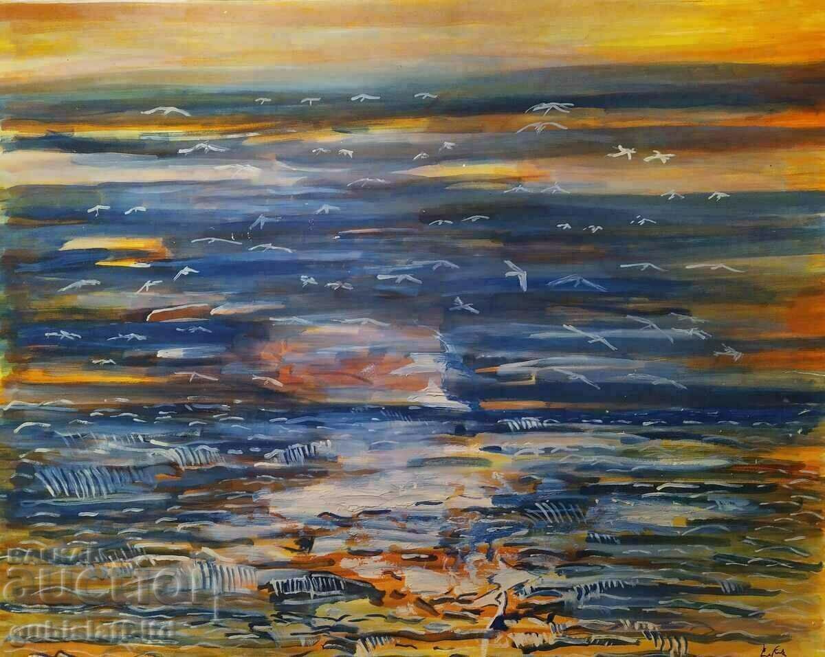 Εικόνα, θάλασσα, γλάροι, κουκούλα. Vladimir Goev, 2005