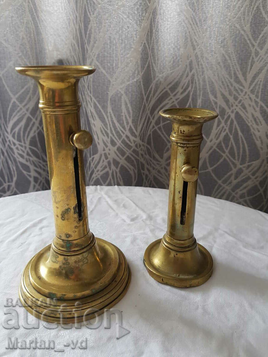 Two bronze candlesticks with lifter - 5 Two bronze candlesticks with lifter - 5