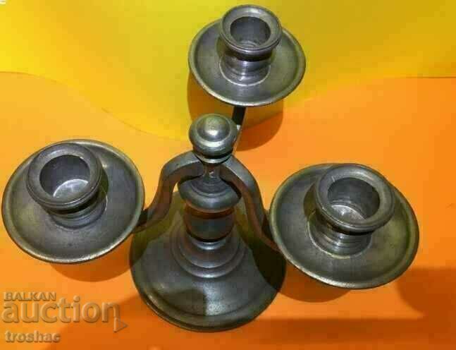 Antique French Candlestick with Royal Crown Stamps / Etain 95% - 6