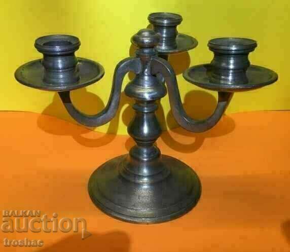 Старинен Френски Свещник с Щампи Царска Корона /Etain 95% Старинен Френски Свещник с Щампи Царска Корона /Etain 95%