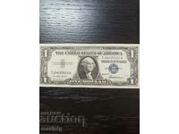 Банкнота един долар от 1957 г син печат, непрегъвана.