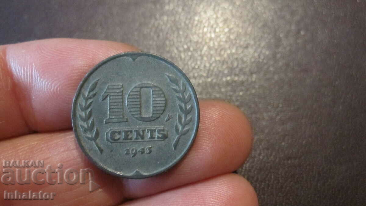 1943 год  10 цента Холандия - цинк