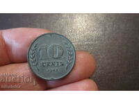 1943 год  10 цента Холандия - цинк
