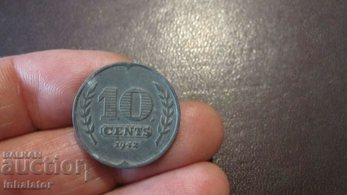 1942 10 cenți Olanda - zinc