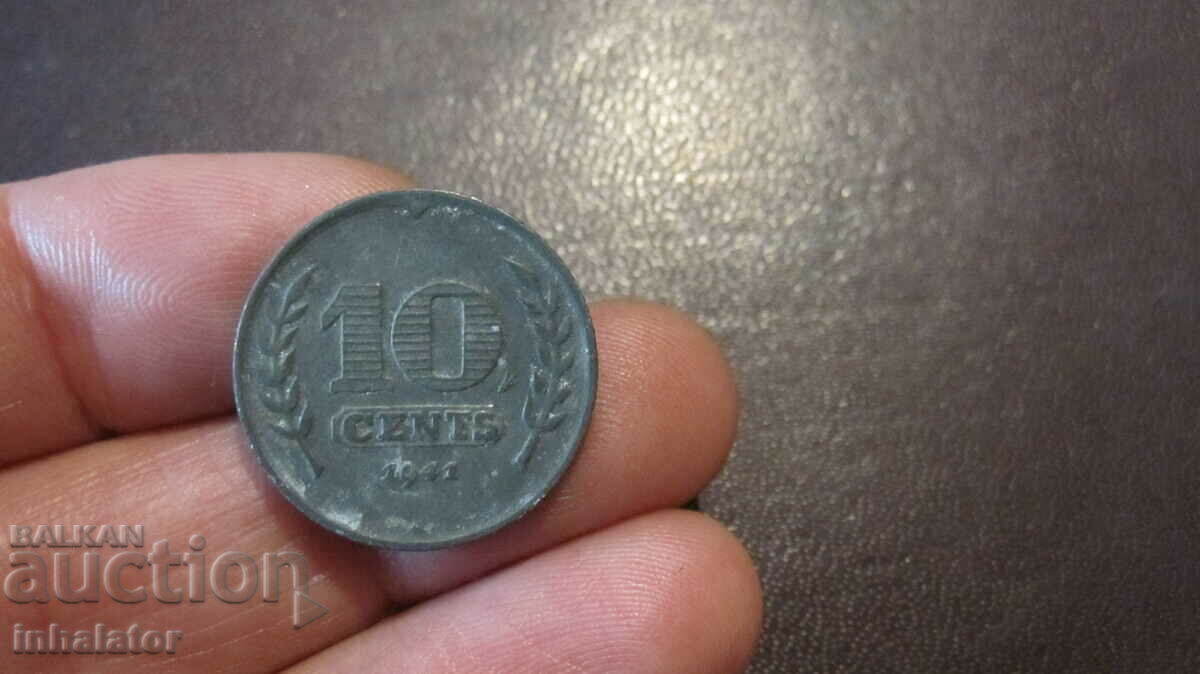 1941 год  10 цента Холандия - цинк