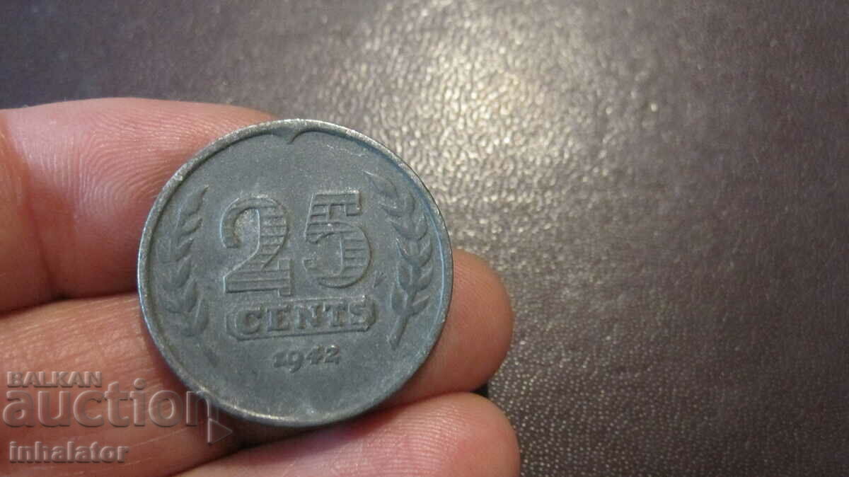 1942 25 cent Netherlands - zinc