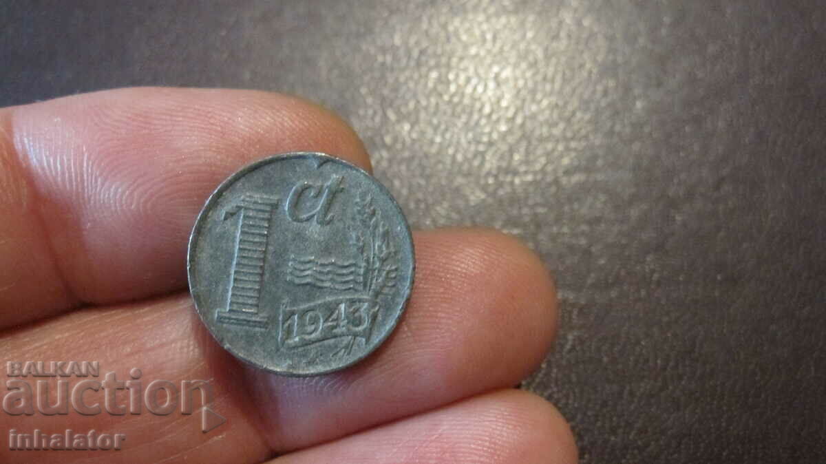 1943 1 cent Olanda - zinc - Ocupație