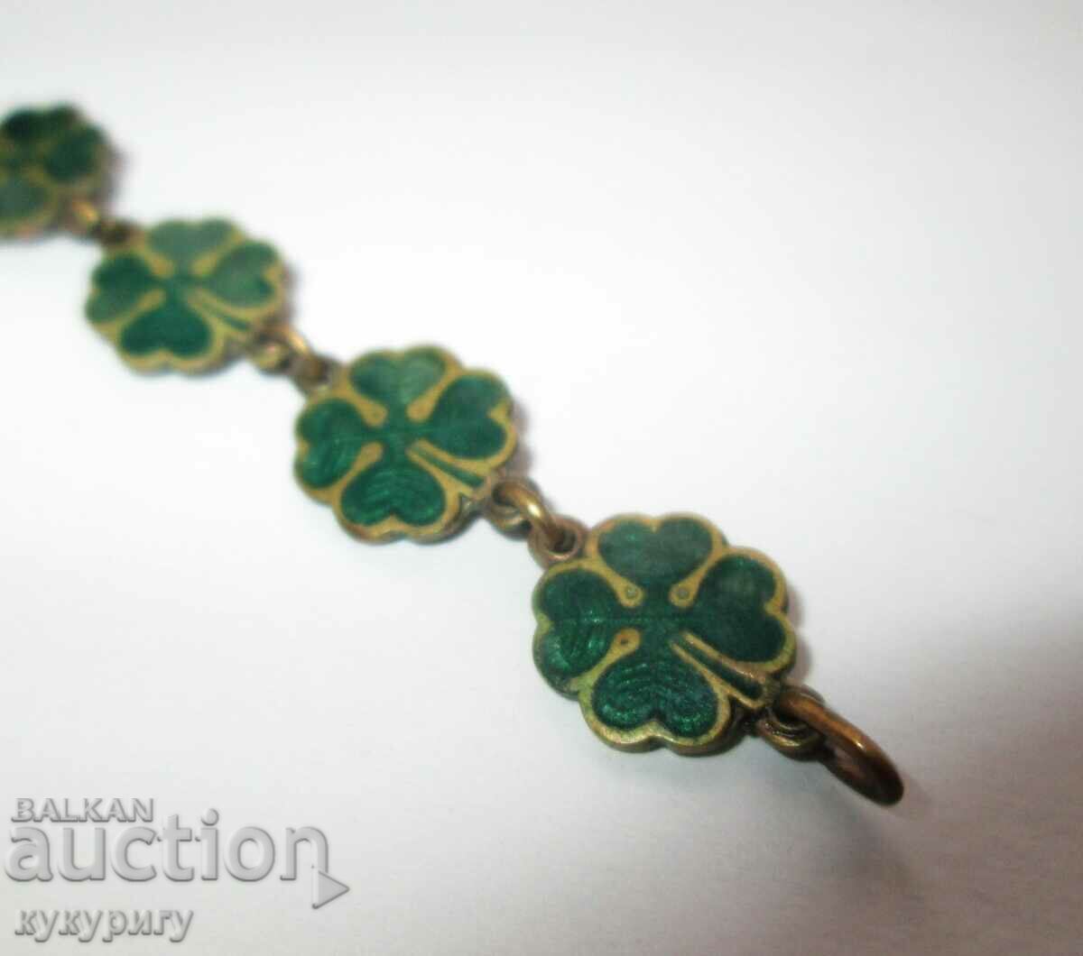 Old green enamel bracelet with four-leaf clovers for luck with price 40.00 BGN | € 20.45 Old green enamel bracelet with four-leaf clovers for luck with price 40.00 BGN | € 20.45