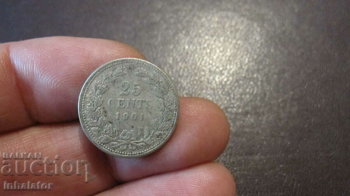1901 25 cents Netherlands - RARE silver