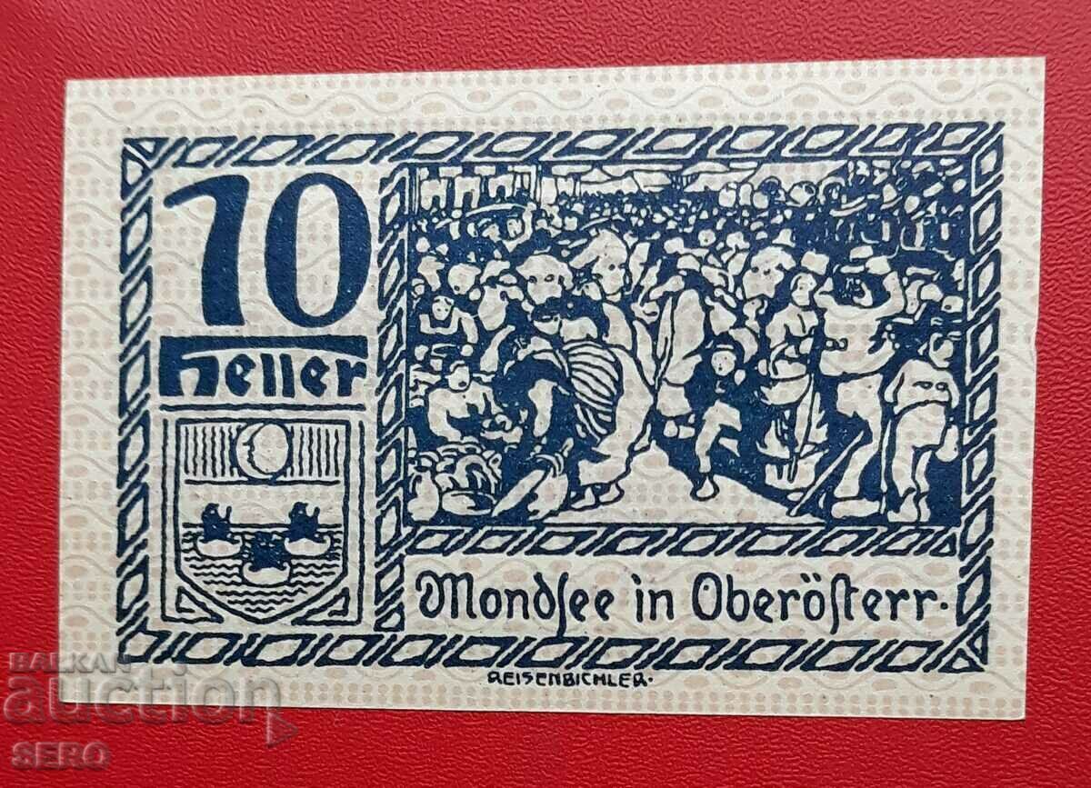 Банкнота-Австрия-Г.Австрия-Мондзее-10 хелера 1920-синя