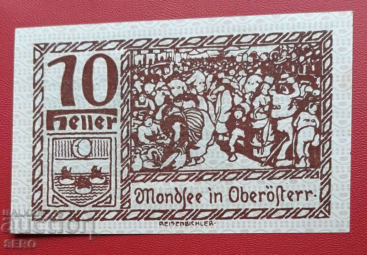Банкнота-Австрия-Г.Австрия-Мондзее-10 хелера 1920-кафява