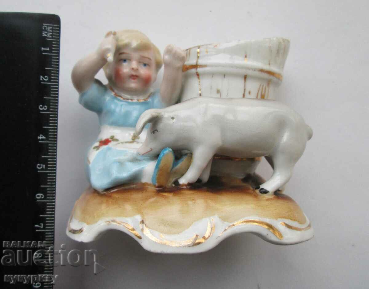 Delivery of Old porcelain figure figurine and vase girl with pig Delivery of Old porcelain figure figurine and vase girl with pig