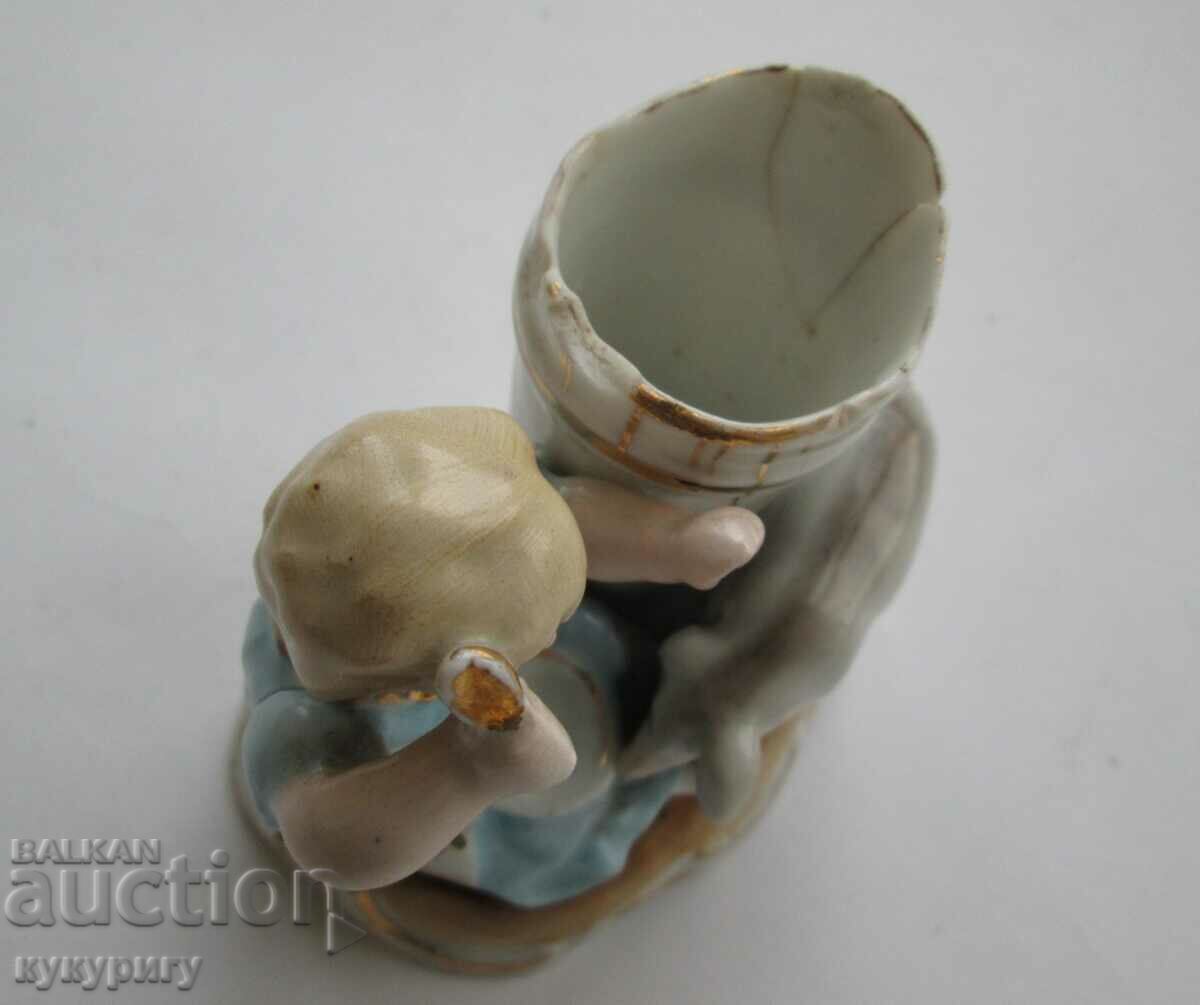 Old porcelain figure figurine and vase girl with pig - 6 Old porcelain figure figurine and vase girl with pig - 6