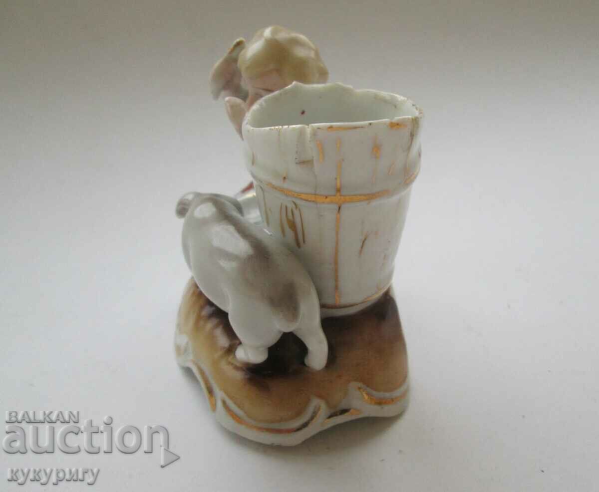Old porcelain figure figurine and vase girl with pig - 7 Old porcelain figure figurine and vase girl with pig - 7