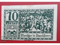 Банкнота-Австрия-Г.Австрия-Мондзее-10 хелера 1920-зелена