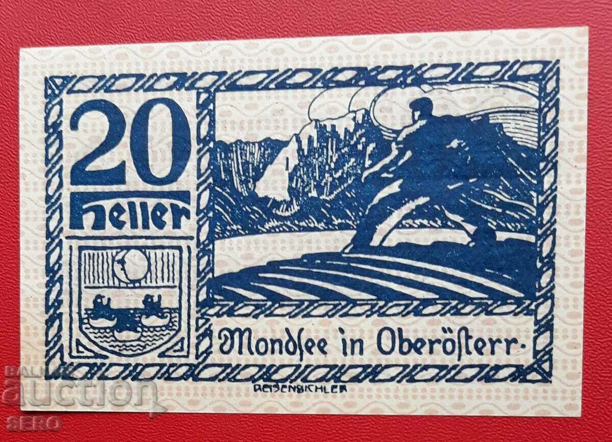 Банкнота-Австрия-Г.Австрия-Мондзее-20 хелера 1920-синя
