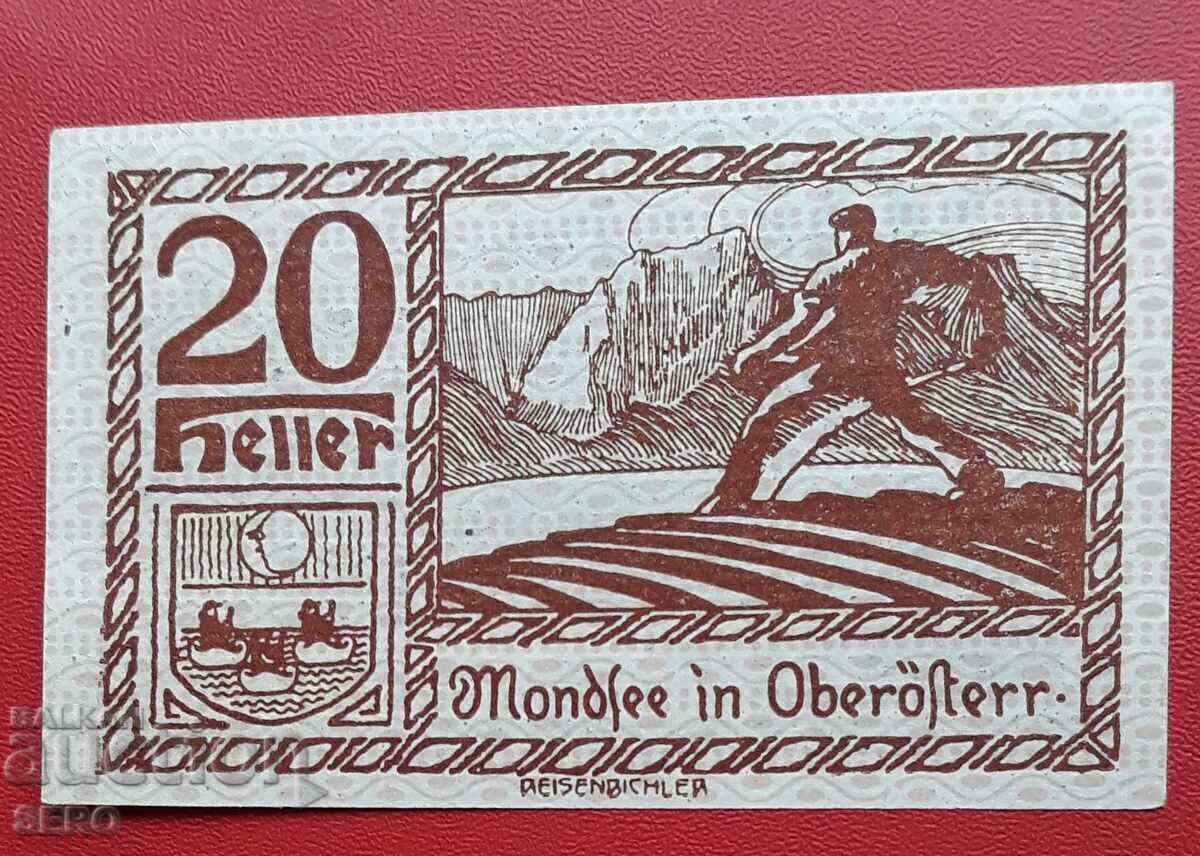 Банкнота-Австрия-Г.Австрия-Мондзее-20 хелера 1920-кафява