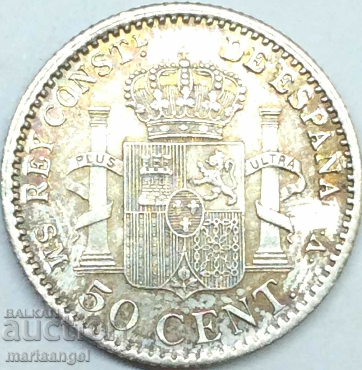 Испания 50 сантимос 1904 Алфонсо VIII сребро Патина