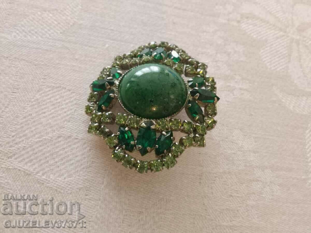 Vintage Soviet brooch. Brooch with green crystals - stone - 5 Vintage Soviet brooch. Brooch with green crystals - stone - 5