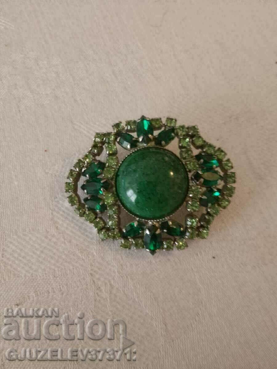 Vintage Soviet brooch. Brooch with green crystals - stone - 6 Vintage Soviet brooch. Brooch with green crystals - stone - 6