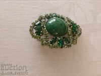 Vintage Soviet brooch. Brooch with green crystals - stone