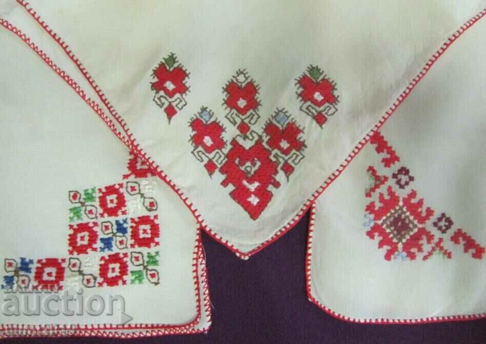 50's Hand Embroidered Silk Handkerchiefs 3 pcs.