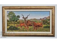 African landscape with kudu, painting