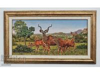 African landscape with kudu, painting