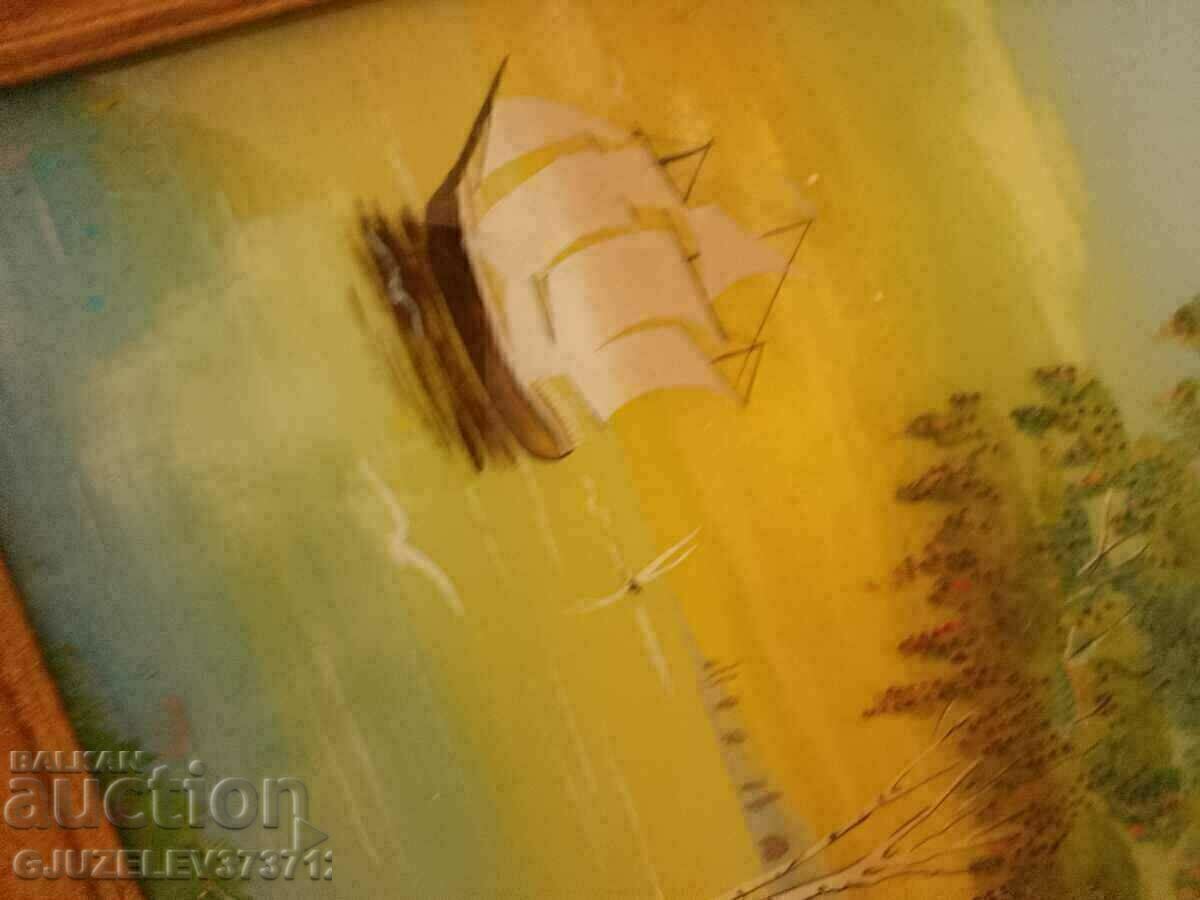 Auction a beautiful landscape picture painted on the inside of a stick Auction a beautiful landscape picture painted on the inside of a stick