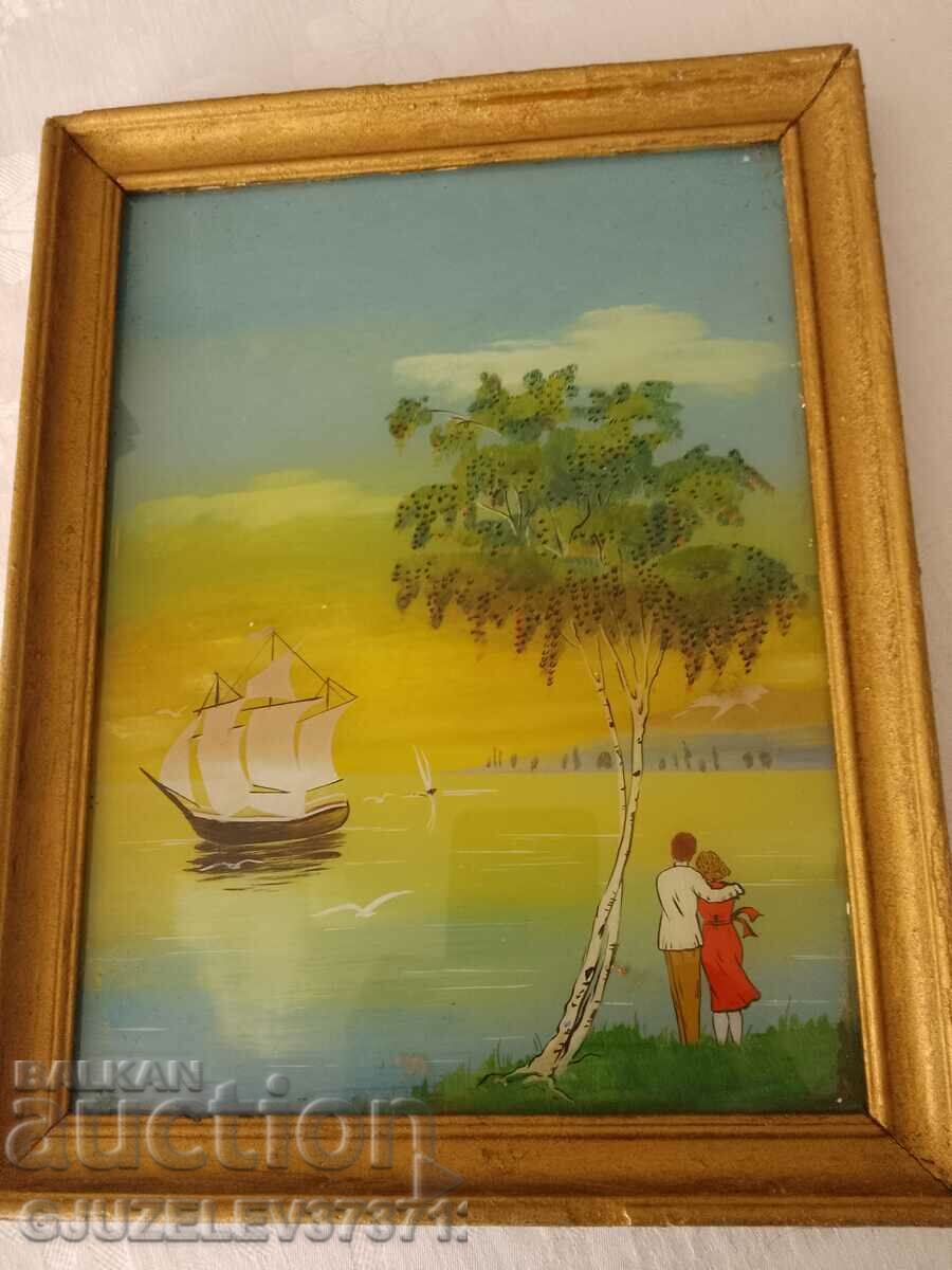 a beautiful landscape picture painted on the inside of a stick
