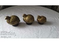 Bronze quail salt shakers - 3 pieces