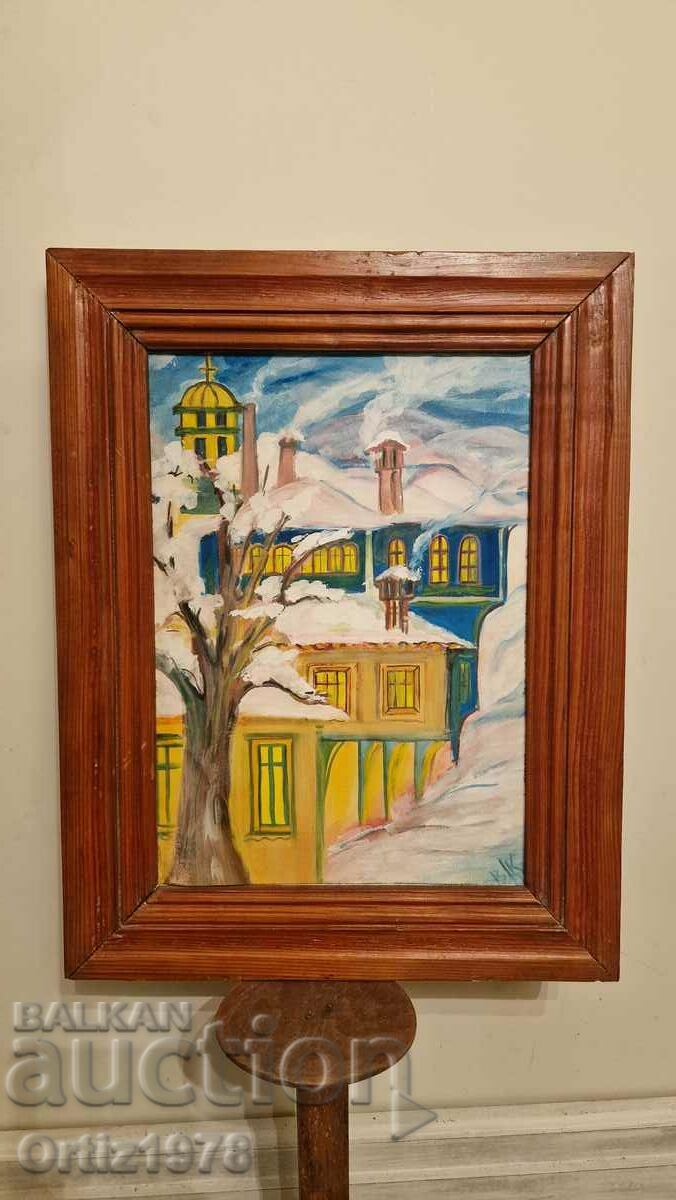 Old Bulgarian painting, oil, signed, massive wooden frame - 5 Old Bulgarian painting, oil, signed, massive wooden frame - 5