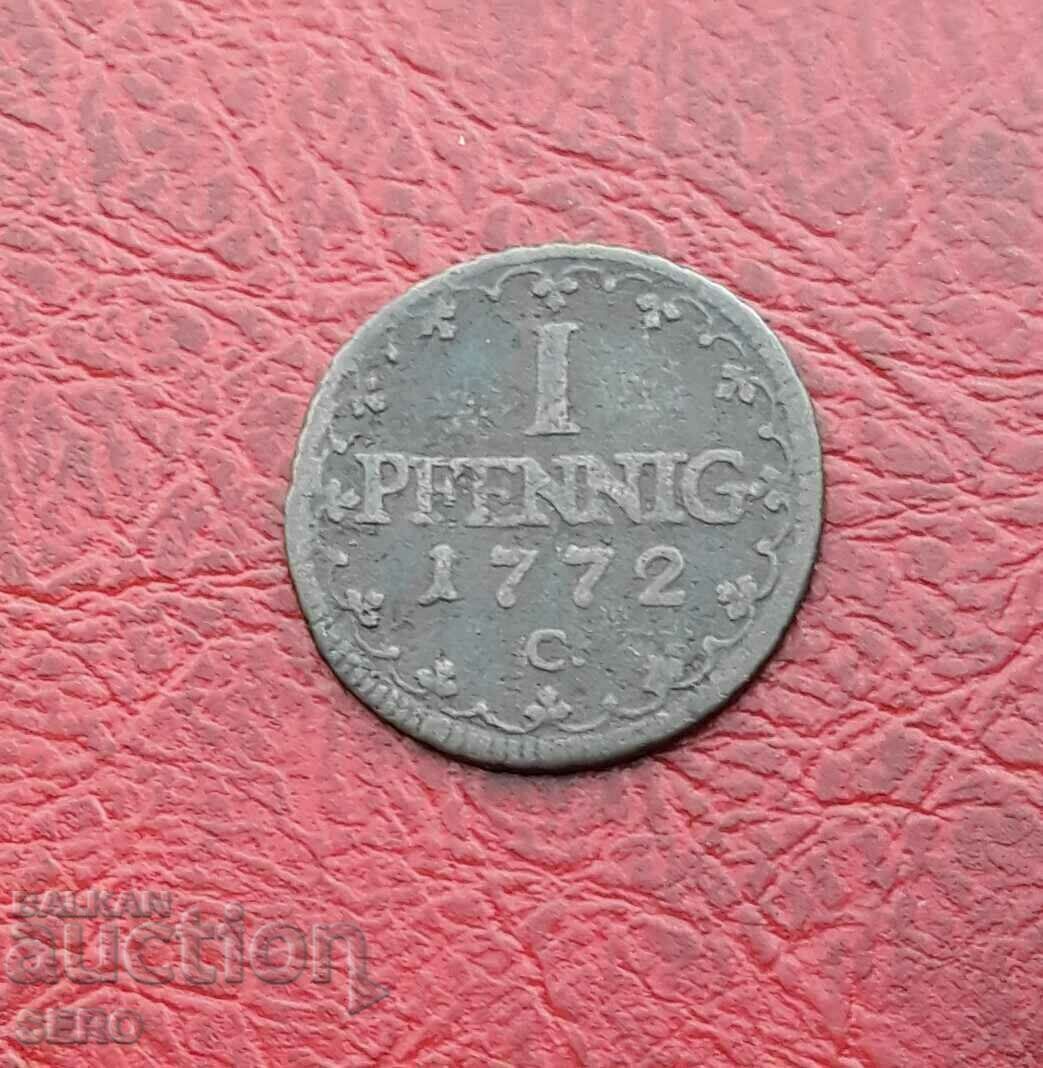 Γερμανία-Σαξονία-1 pfennig 1772 C-Δρέσδη