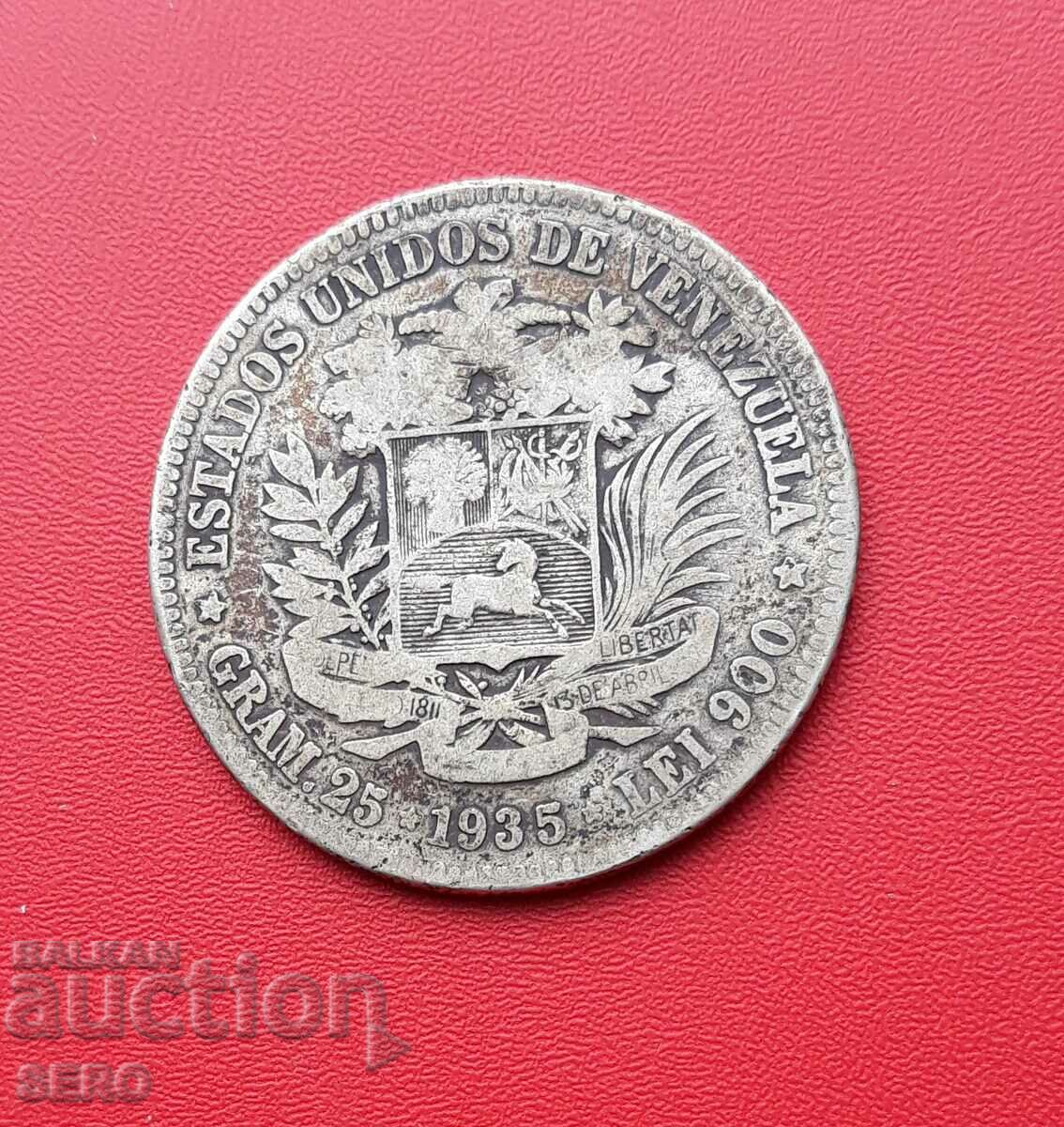 Венецуела-5 боливара 1935-сребро-проба 900