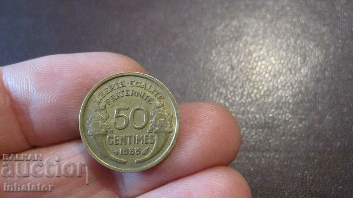 1938 год  50 сантима   Франция