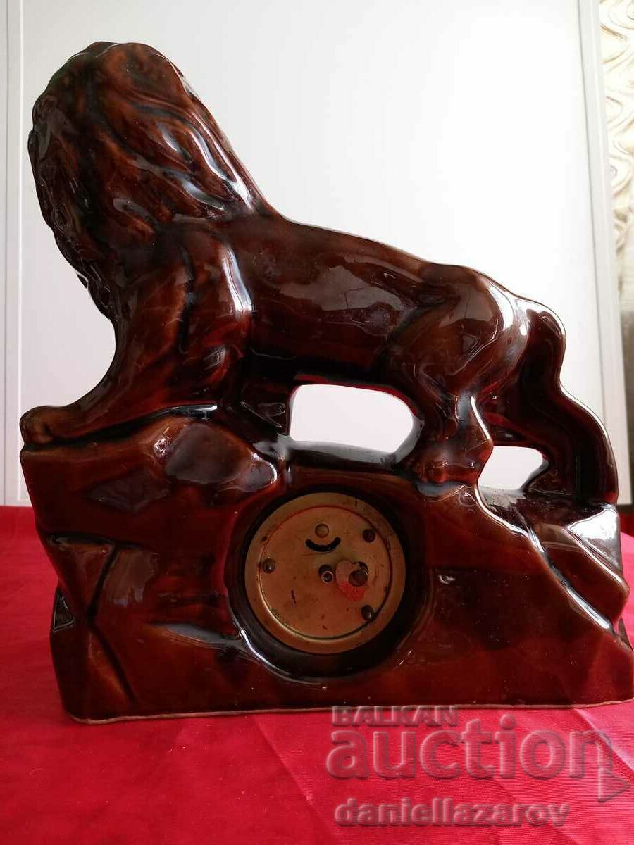 Old German Porcelain Table Mantel Clock LION - 5 Old German Porcelain Table Mantel Clock LION - 5