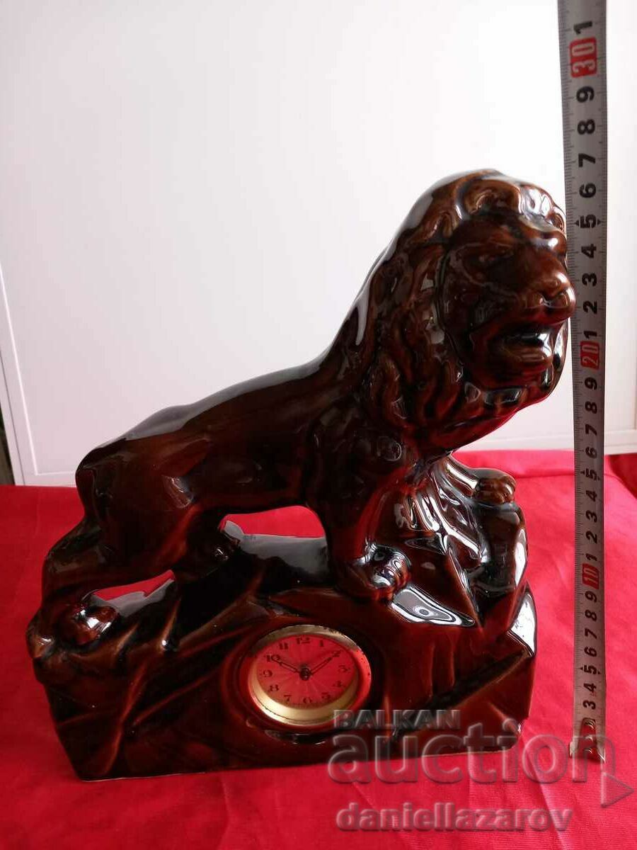 Old German Porcelain Table Mantel Clock LION - 7 Old German Porcelain Table Mantel Clock LION - 7